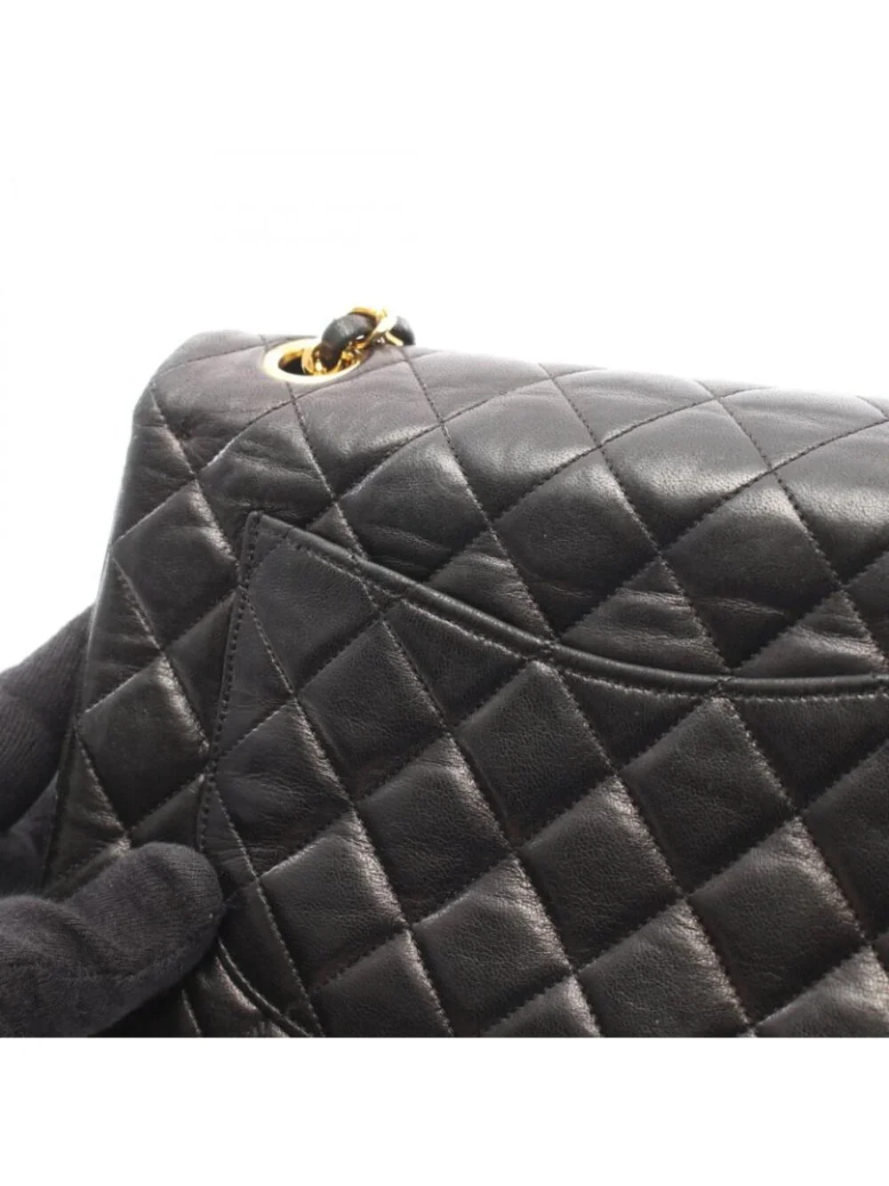 Chanel Shoulder Bag Quilted Double Flap Black Lambskin Chain